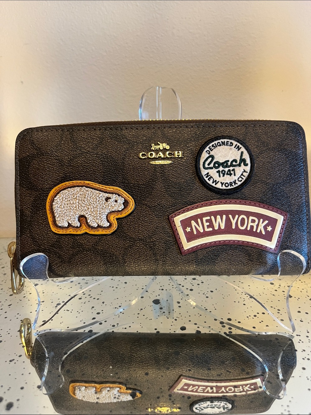 EUC Coach Signature Canvas Zip Around Wallet with Patch Appliqués